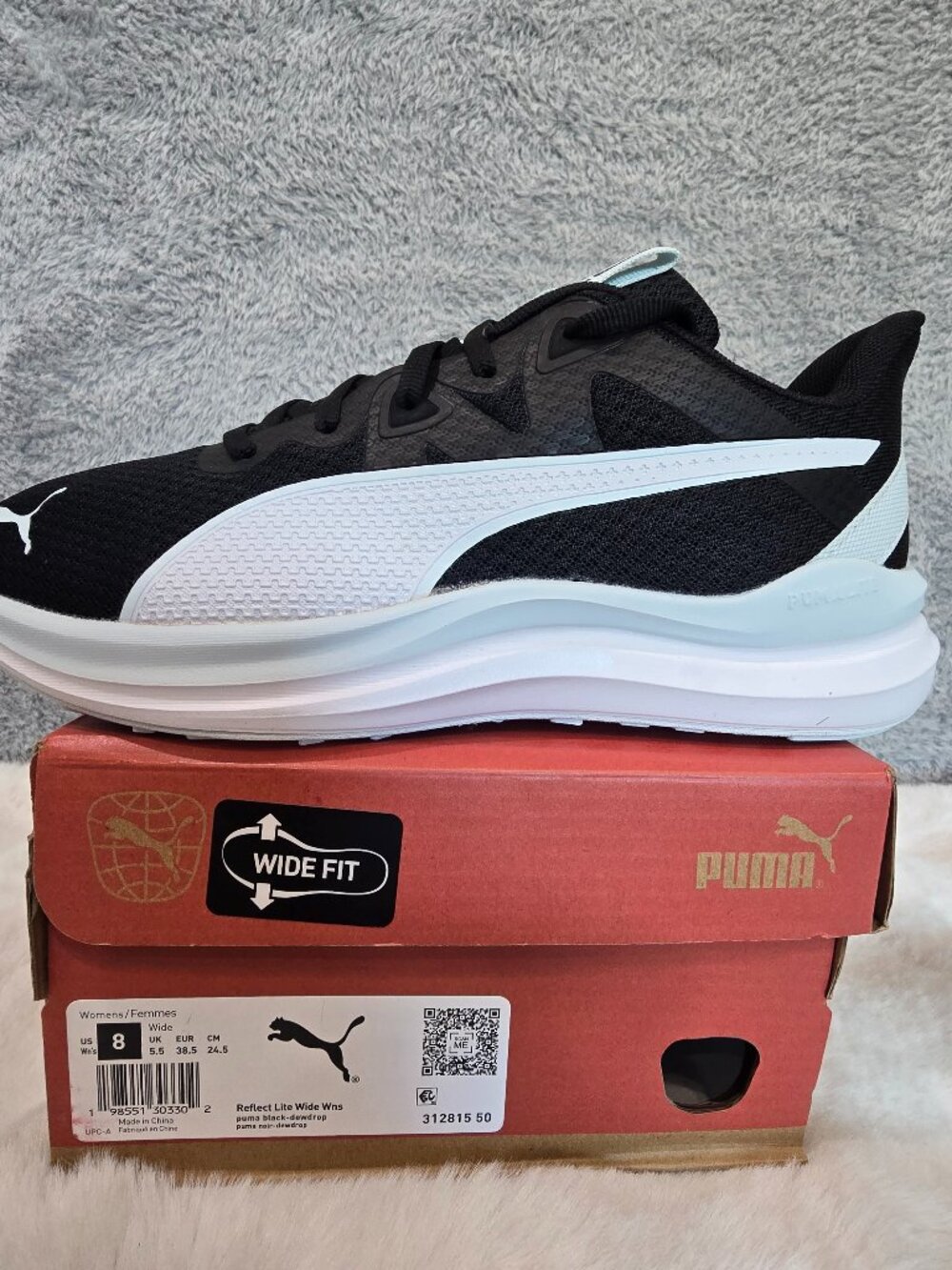 PUMA Women's Reflect Lite Wide Running Shoes Black Dewdrop Size 8 Wide NEW